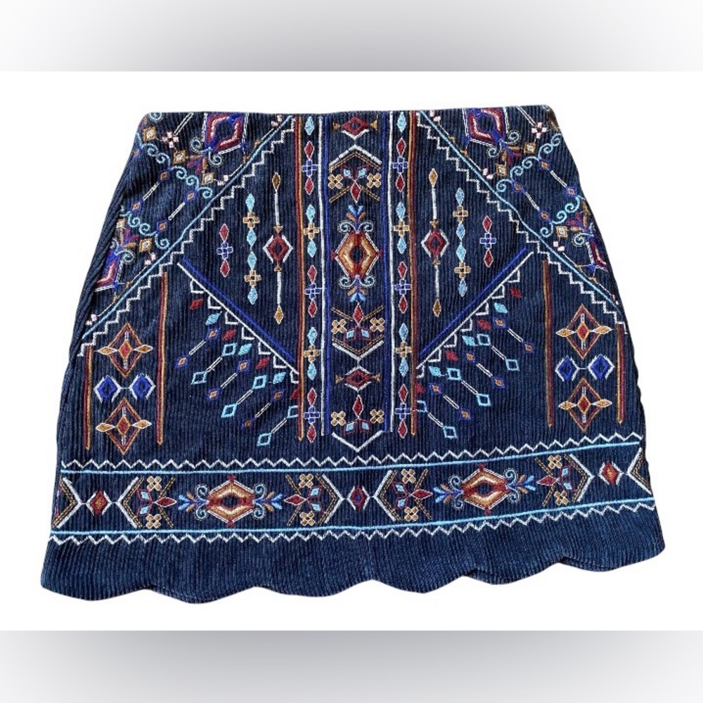 Blue Rain Embroidered Navy Corduroy Mini Skirt Size M - Picture 4 of 9
